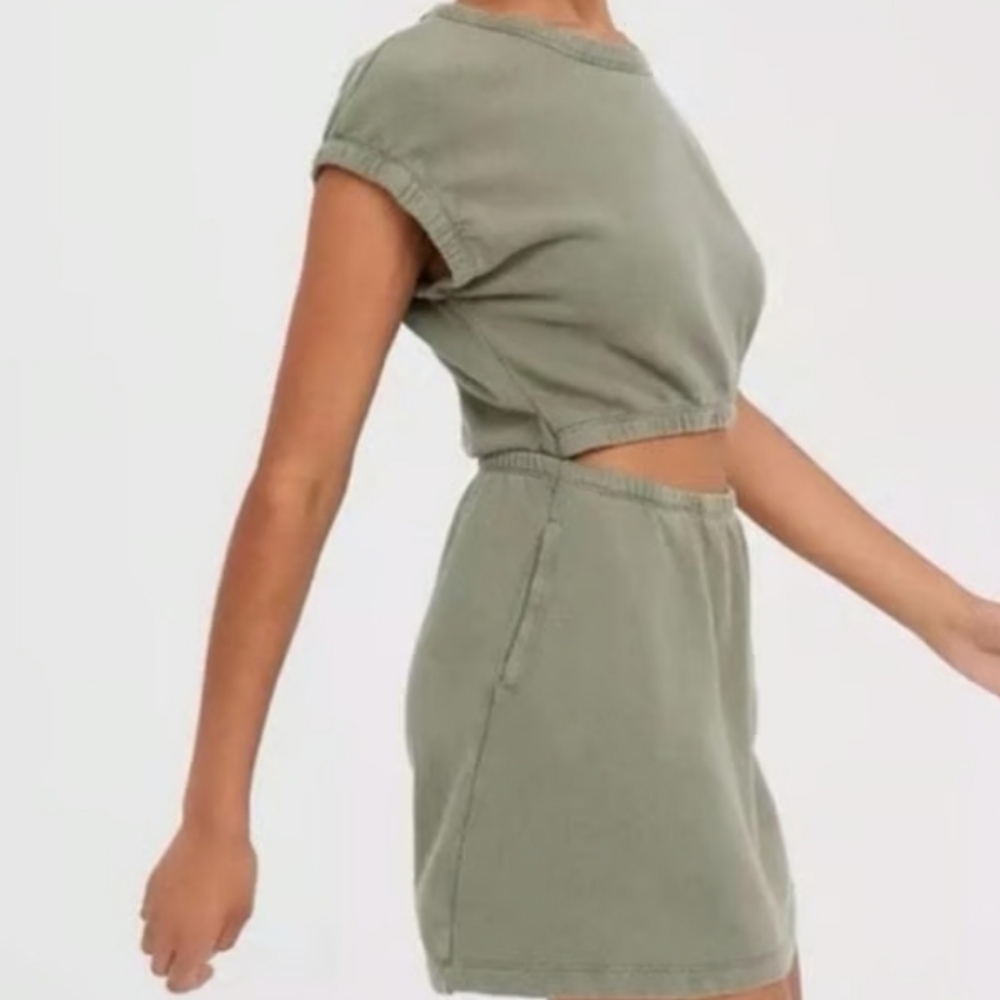 New Offline By Aerie Sage Green Pockets Mini Cutout Dress Size Medium